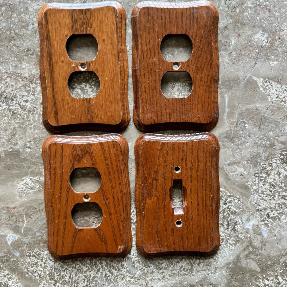 Vintage Wood Outlet & Light Switch Wall Plate Covers Set of 4 Rustic